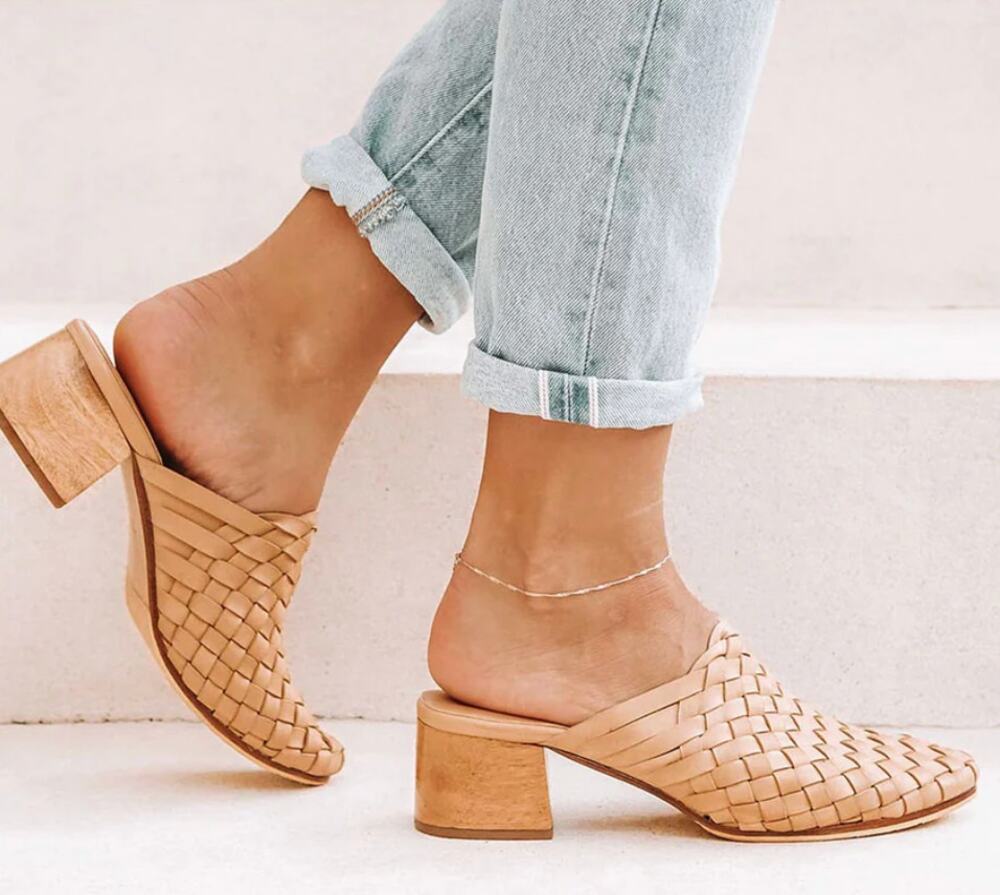 Liberte Bondi Woven Mule Heel in Cream Leather Size 7 Vacation Neutral